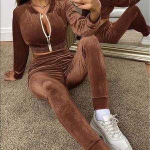 2 piece velvet brown shein set